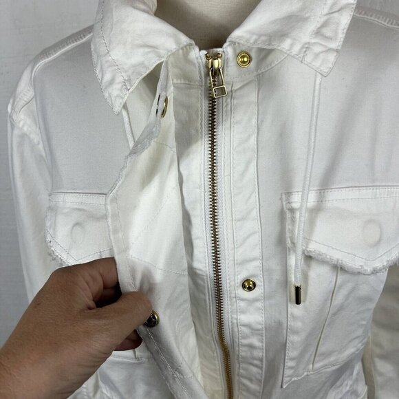 ATM Anthony Thomas Melillo M Womens White Field Full Zip Drawstring Zip Up Hood - Picture 8 of 13